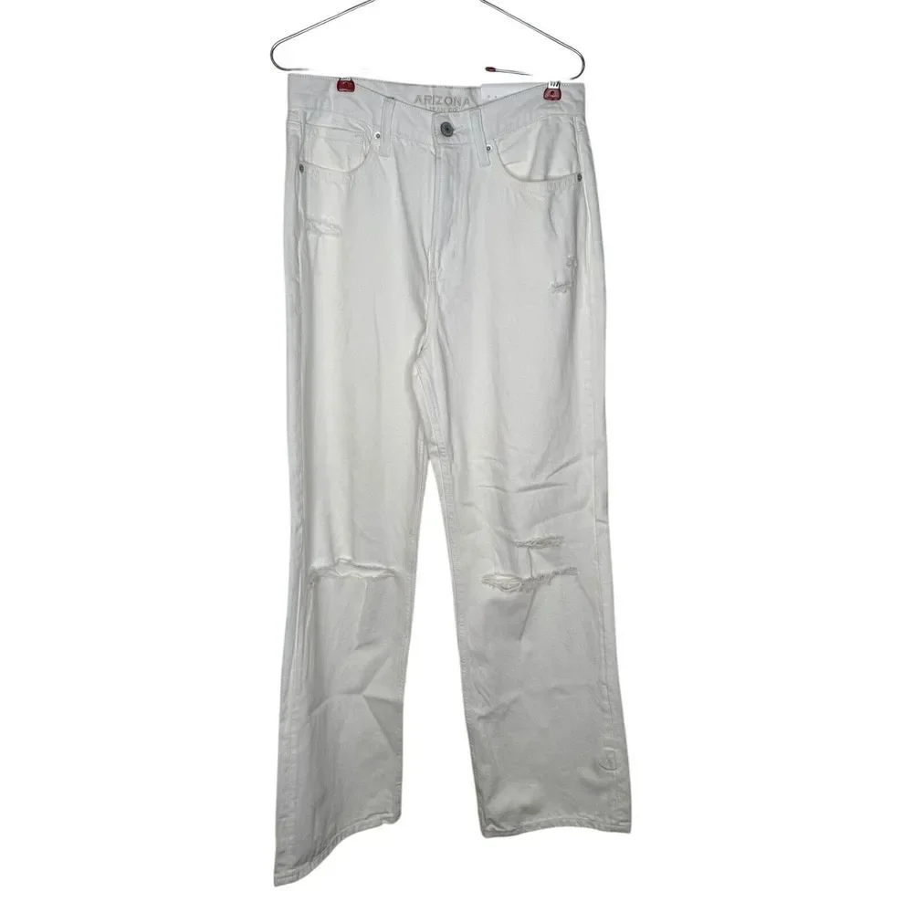 Arizona Jean Co. Women‎ Jeans Skater Slouchy Ripped Hi-Rise Wide Leg Sz.5 NWT